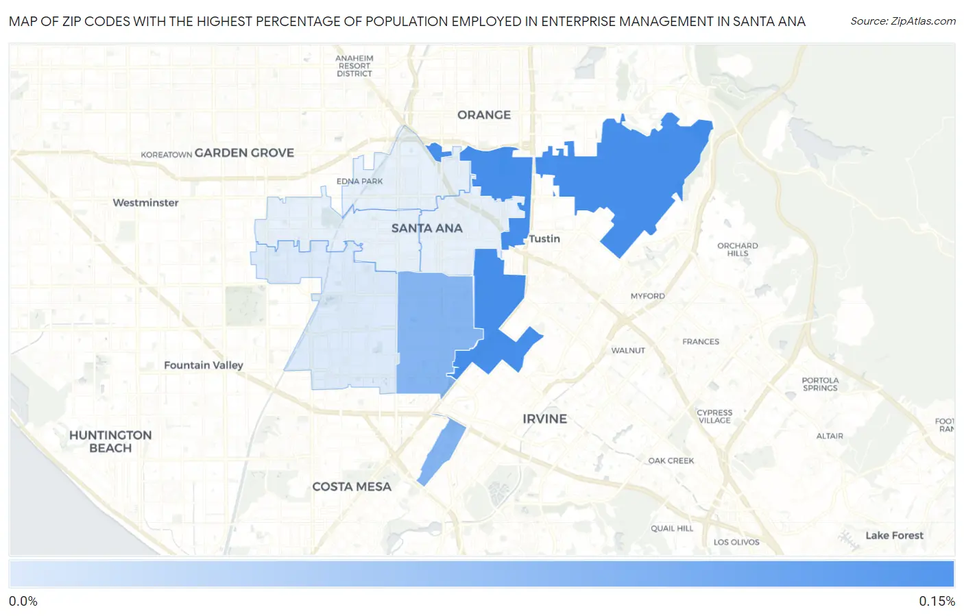 Zip Codes with the Highest Percentage of Population Employed in Enterprise Management in Santa Ana Map