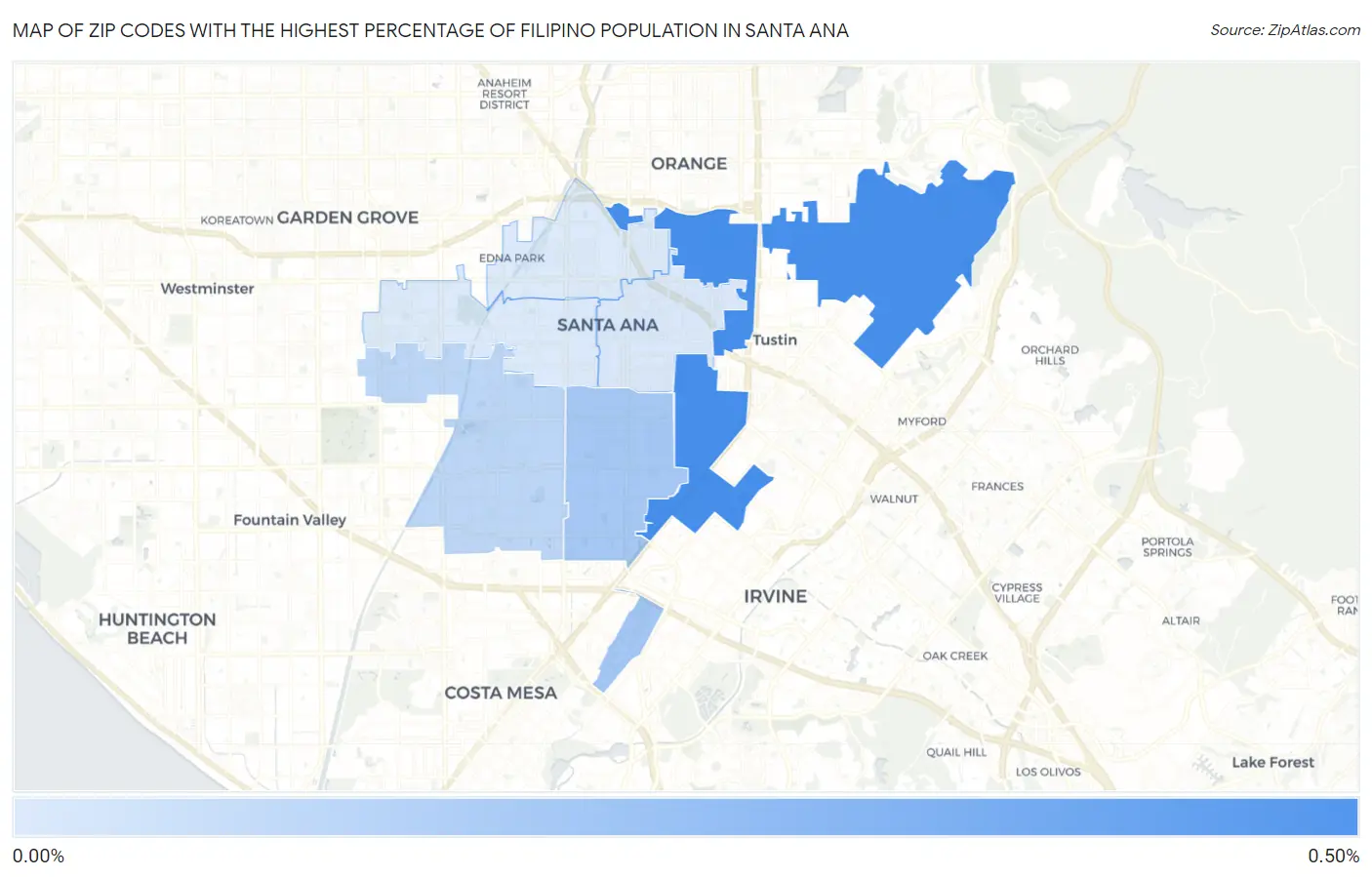 Zip Codes with the Highest Percentage of Filipino Population in Santa Ana Map