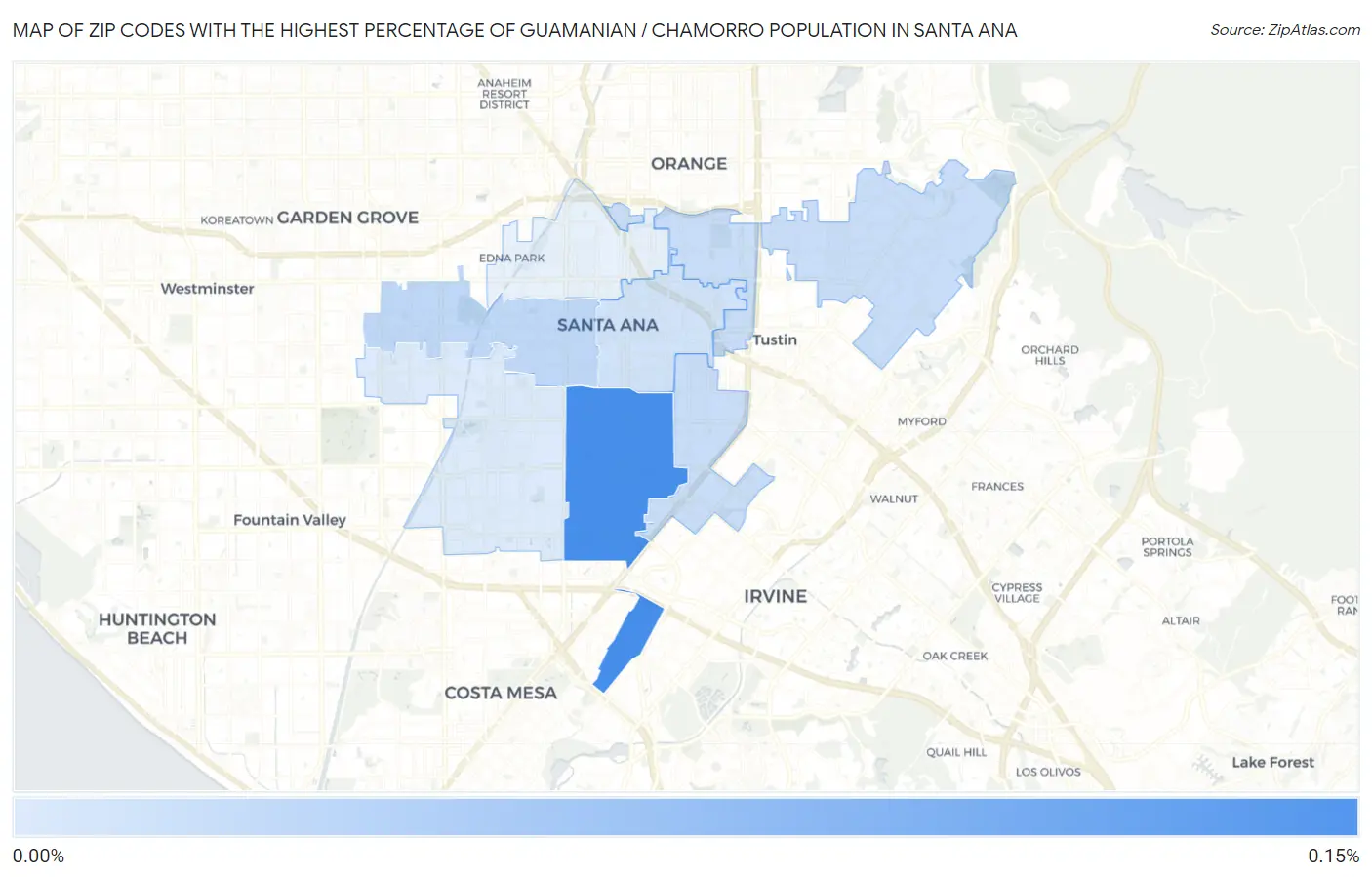 Zip Codes with the Highest Percentage of Guamanian / Chamorro Population in Santa Ana Map