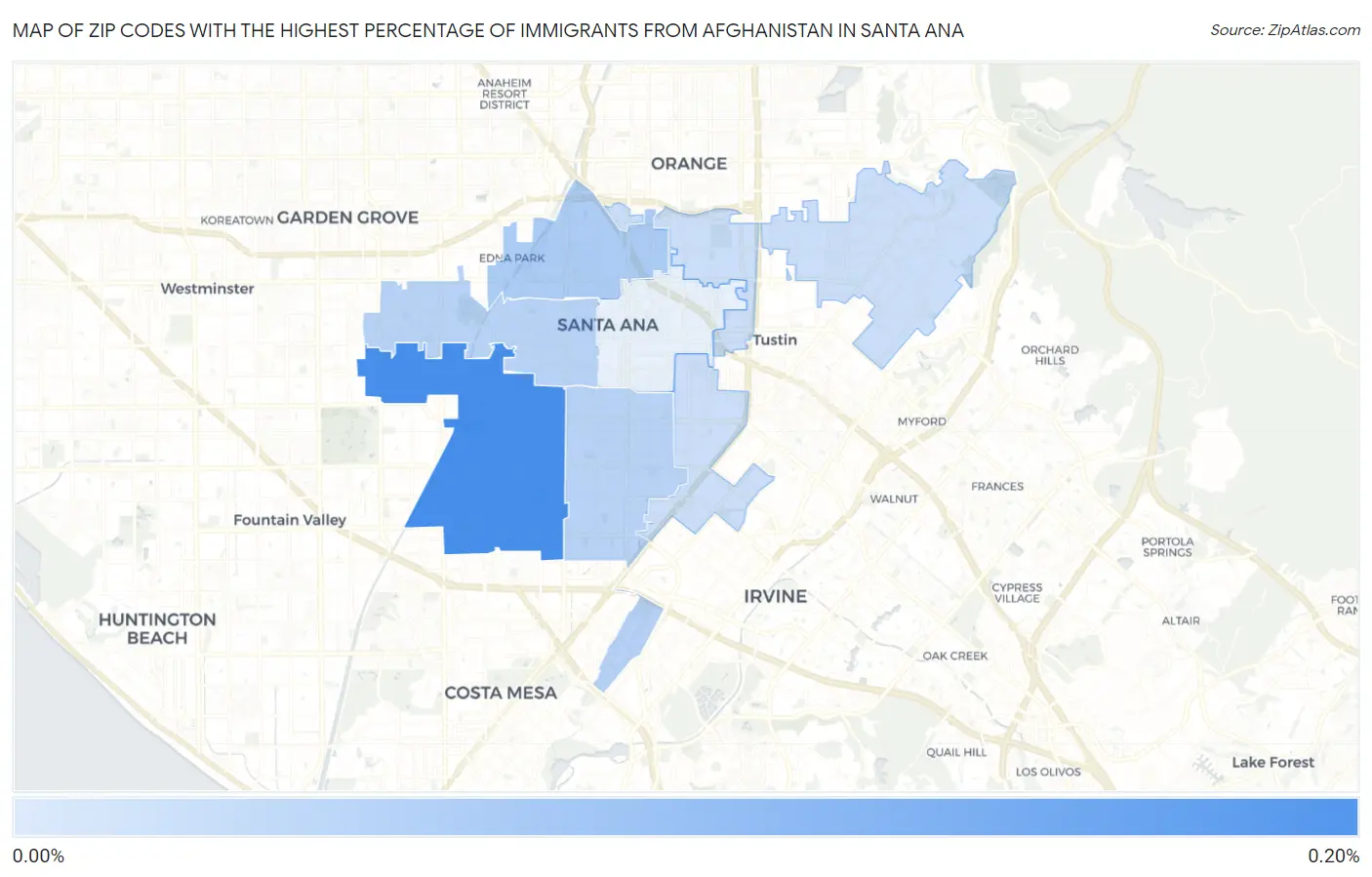 Zip Codes with the Highest Percentage of Immigrants from Afghanistan in Santa Ana Map