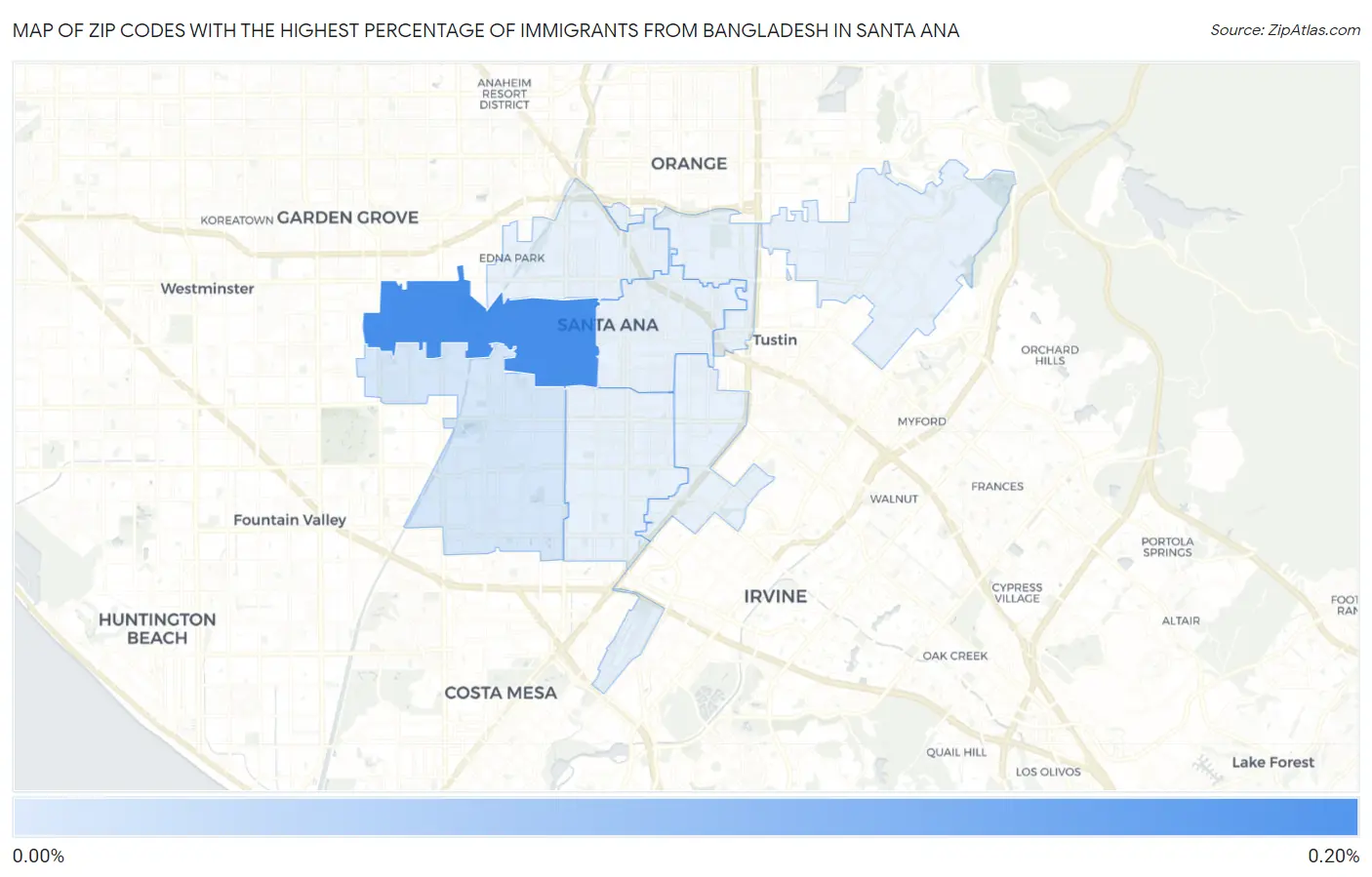 Zip Codes with the Highest Percentage of Immigrants from Bangladesh in Santa Ana Map