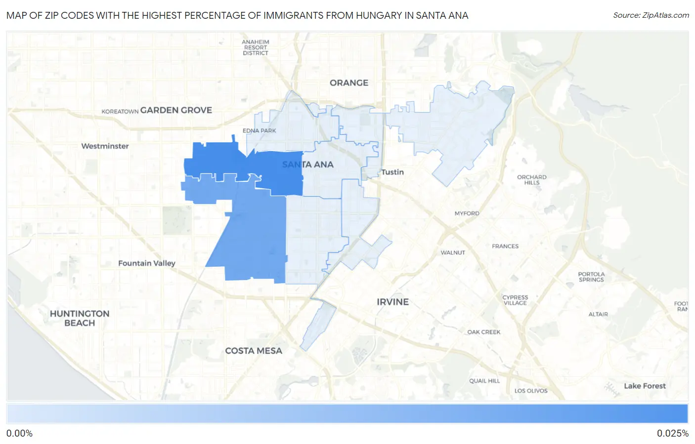 Zip Codes with the Highest Percentage of Immigrants from Hungary in Santa Ana Map