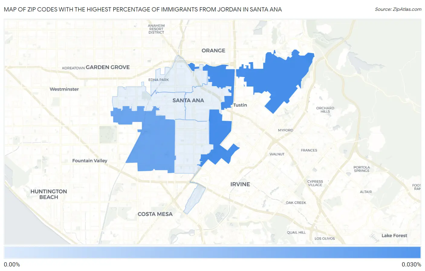 Zip Codes with the Highest Percentage of Immigrants from Jordan in Santa Ana Map