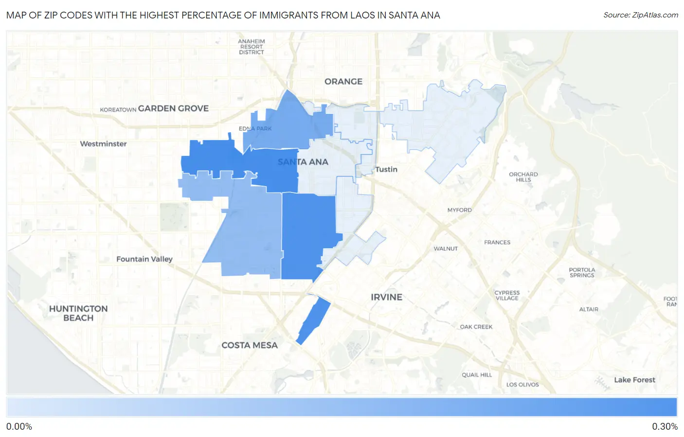 Zip Codes with the Highest Percentage of Immigrants from Laos in Santa Ana Map