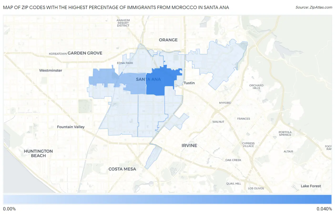 Zip Codes with the Highest Percentage of Immigrants from Morocco in Santa Ana Map