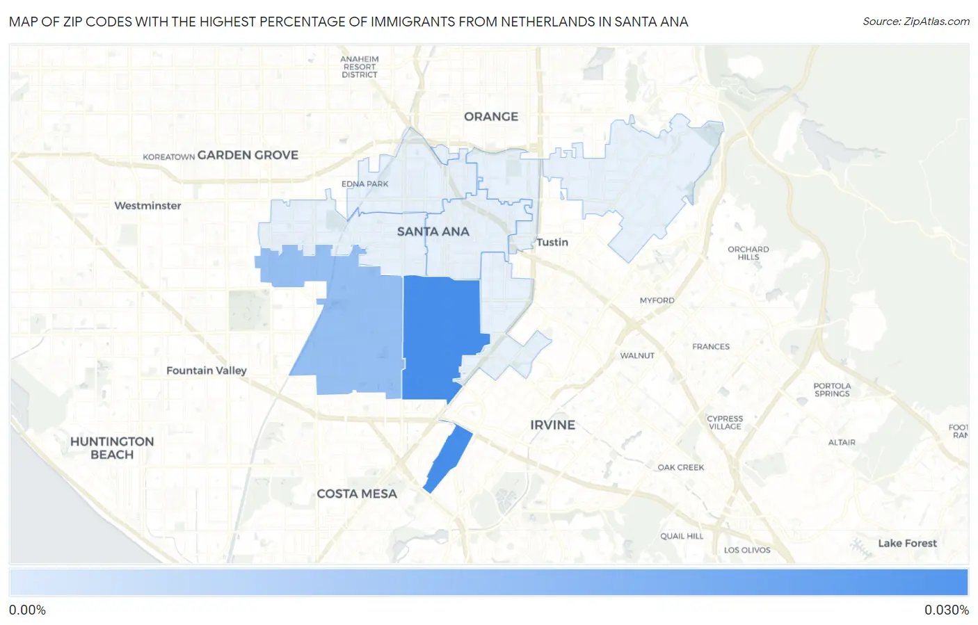 Zip Codes with the Highest Percentage of Immigrants from Netherlands in Santa Ana Map