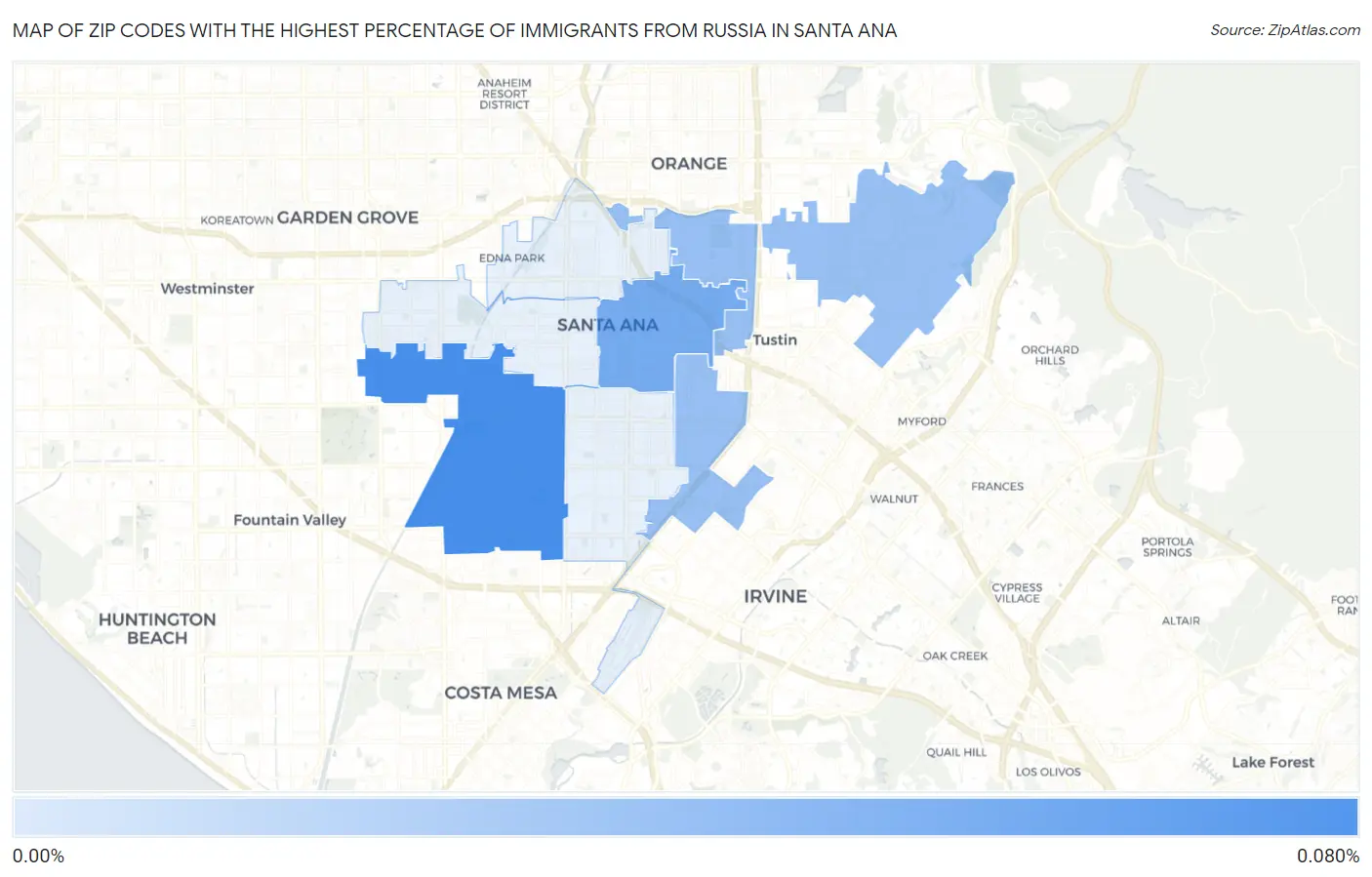 Zip Codes with the Highest Percentage of Immigrants from Russia in Santa Ana Map
