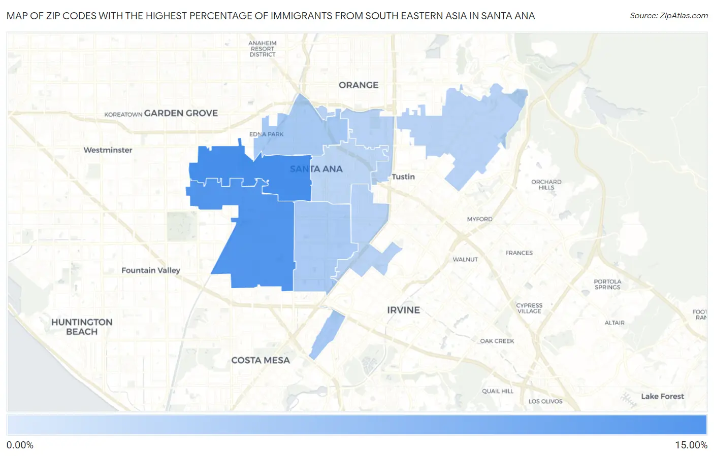 Zip Codes with the Highest Percentage of Immigrants from South Eastern Asia in Santa Ana Map