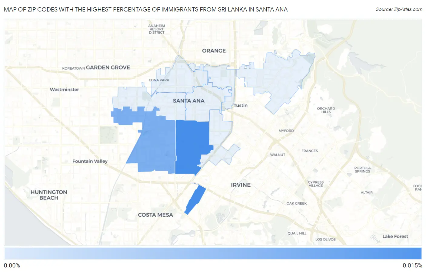 Zip Codes with the Highest Percentage of Immigrants from Sri Lanka in Santa Ana Map