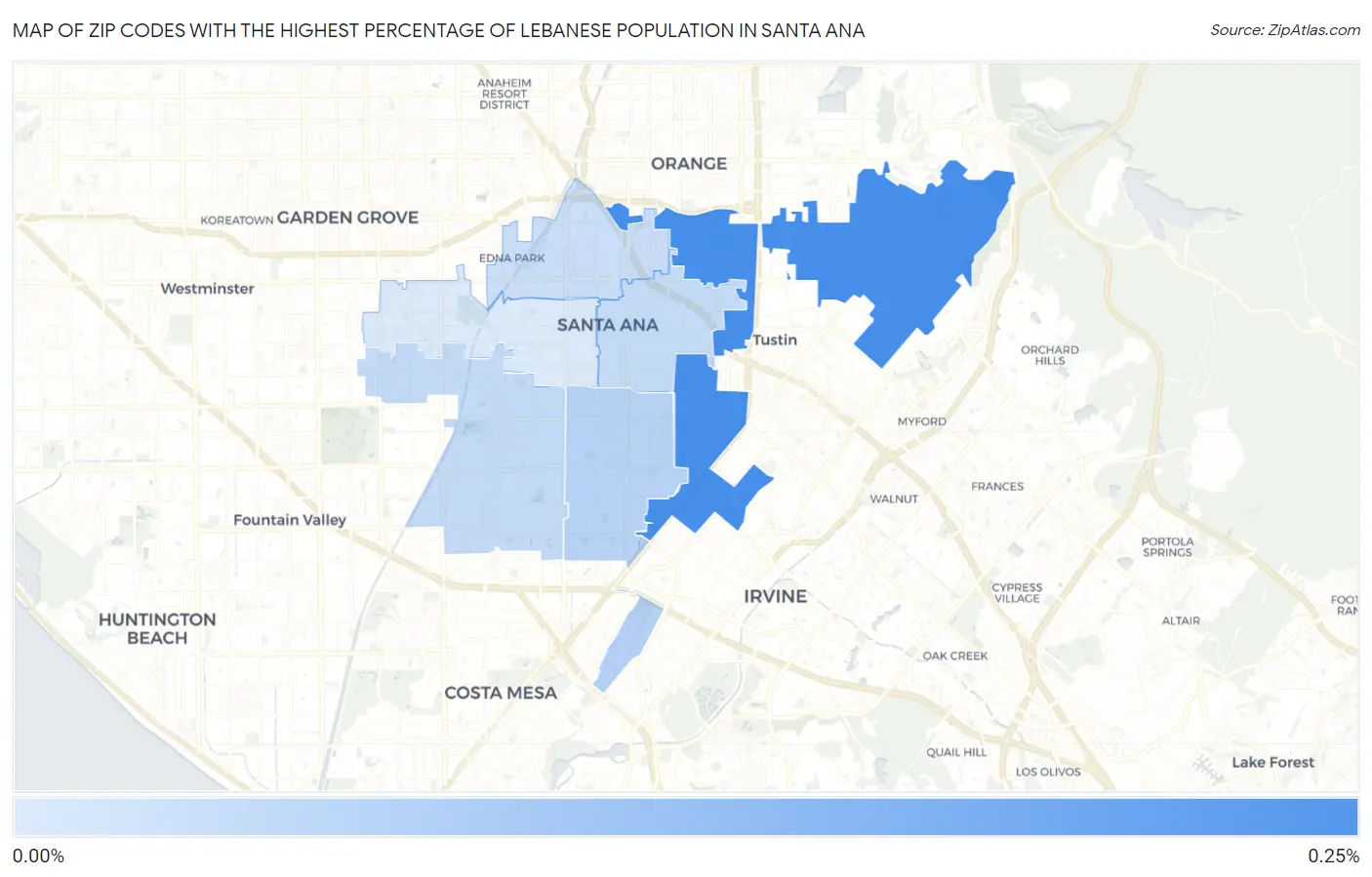 Zip Codes with the Highest Percentage of Lebanese Population in Santa Ana Map