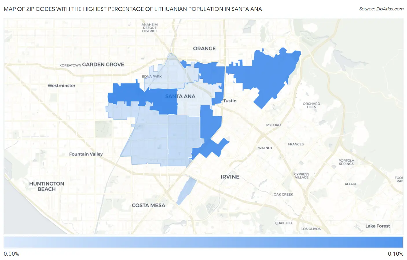 Zip Codes with the Highest Percentage of Lithuanian Population in Santa Ana Map