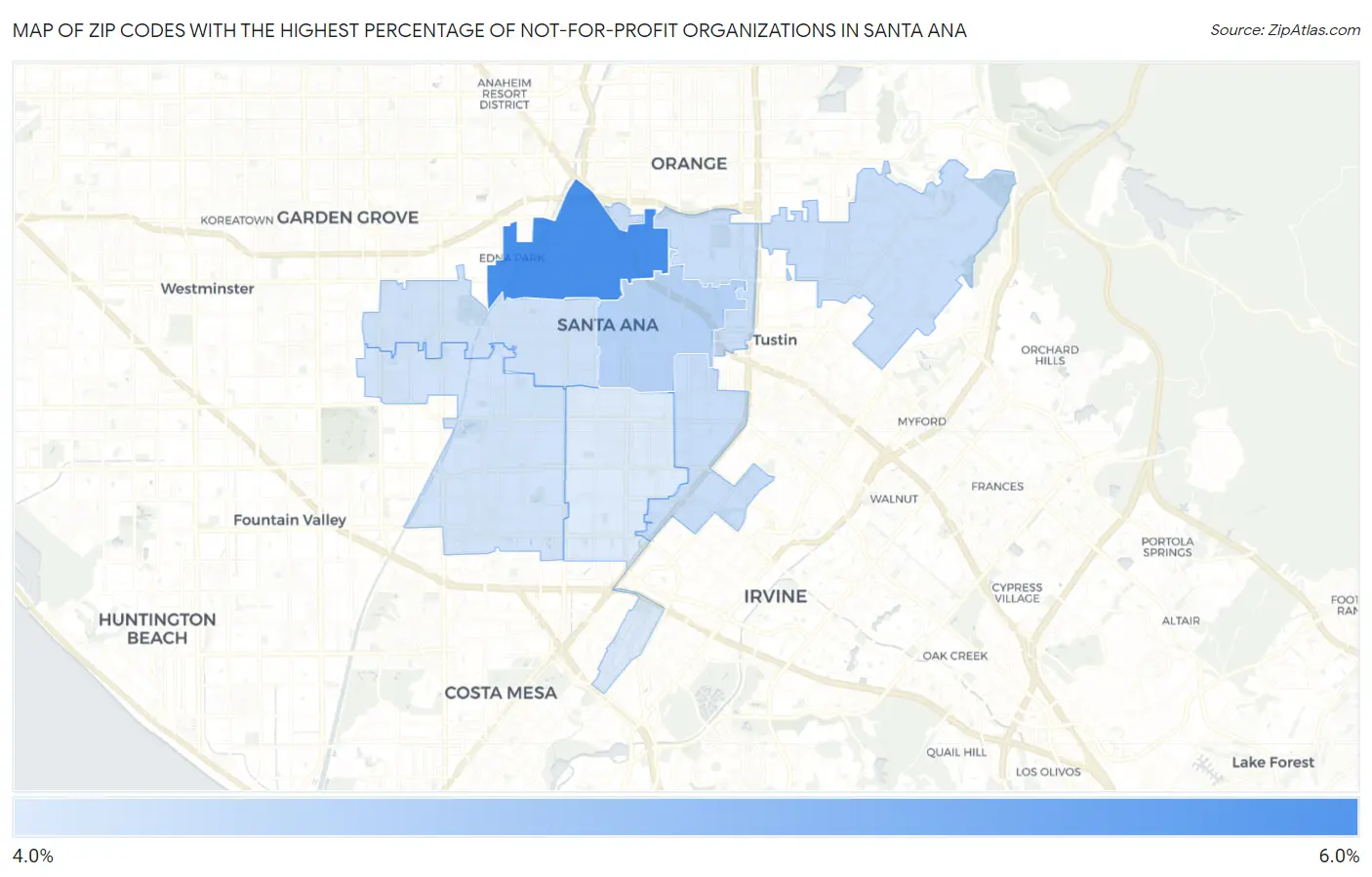 Zip Codes with the Highest Percentage of Not-for-profit Organizations in Santa Ana Map
