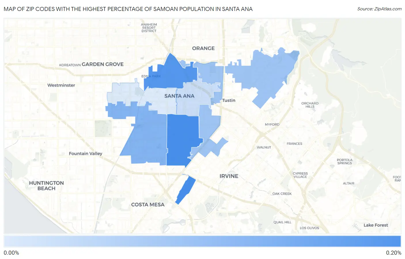 Zip Codes with the Highest Percentage of Samoan Population in Santa Ana Map