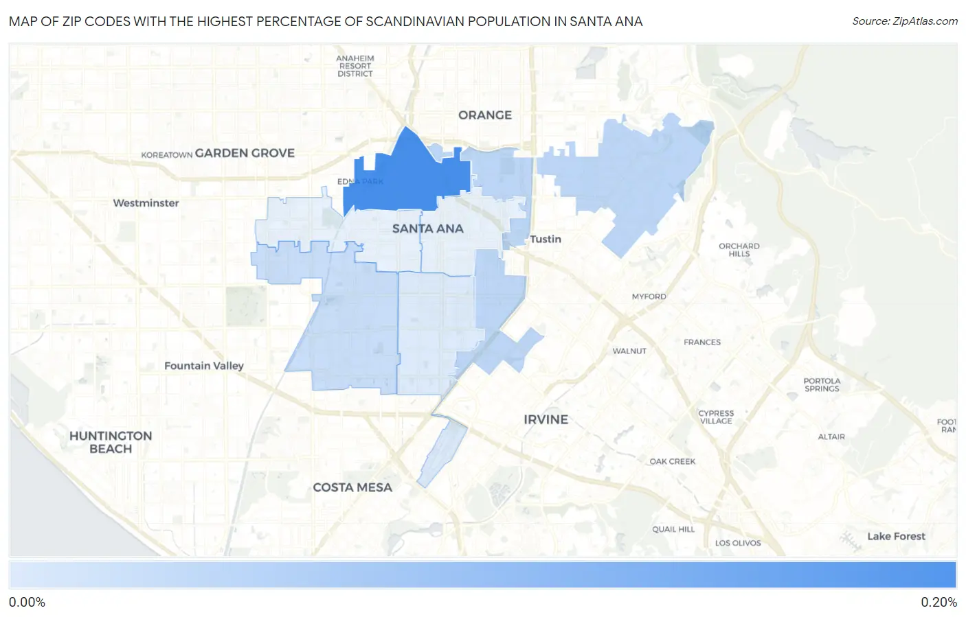 Zip Codes with the Highest Percentage of Scandinavian Population in Santa Ana Map