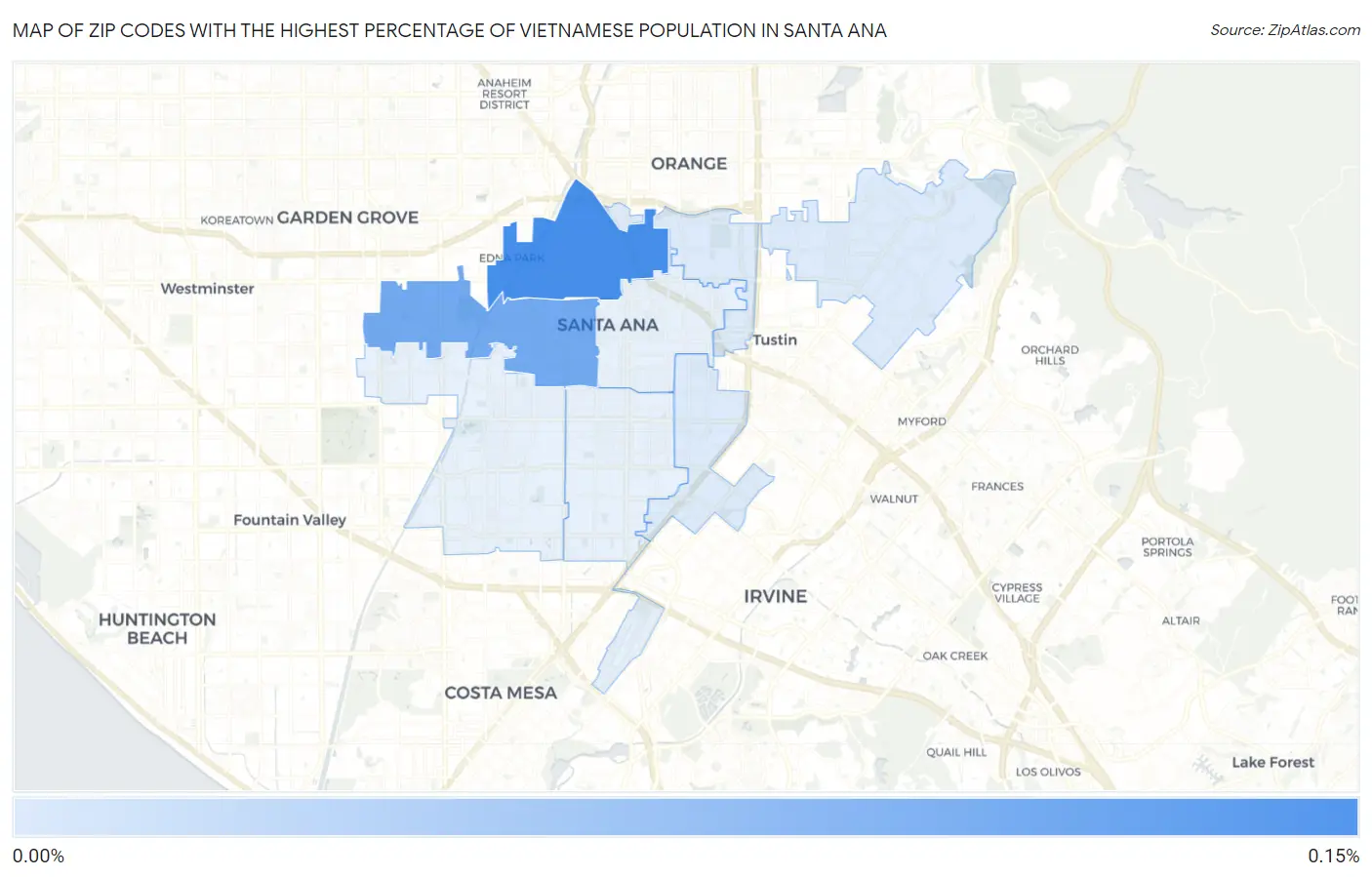 Zip Codes with the Highest Percentage of Vietnamese Population in Santa Ana Map