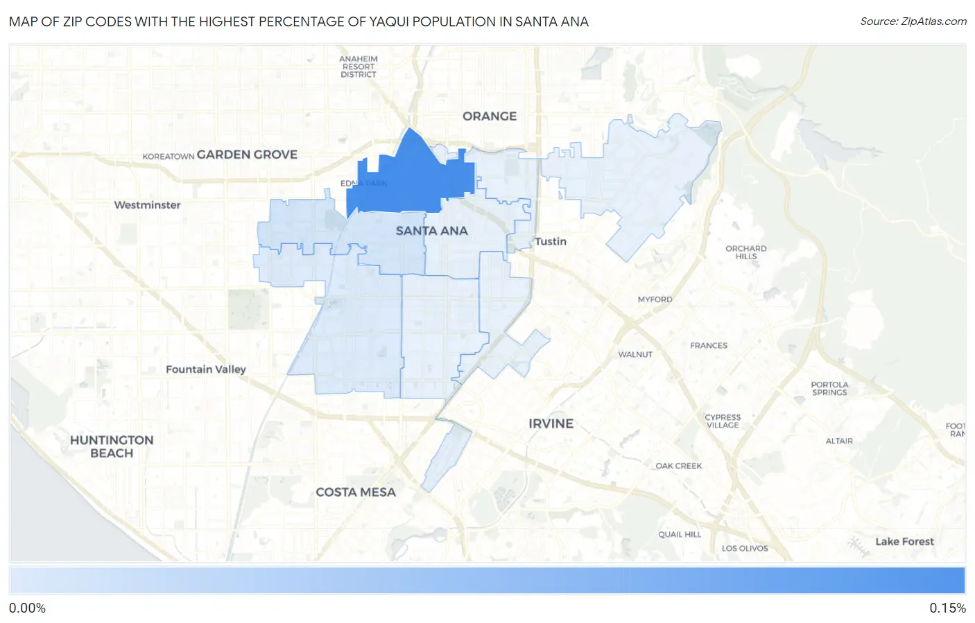 Zip Codes with the Highest Percentage of Yaqui Population in Santa Ana Map