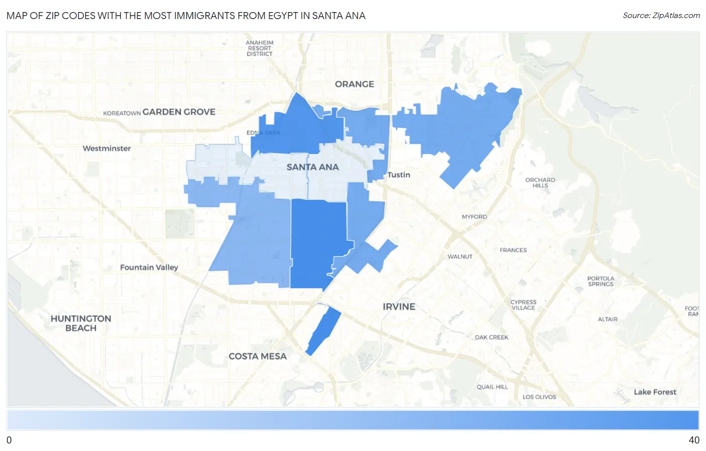 Zip Codes with the Most Immigrants from Egypt in Santa Ana Map