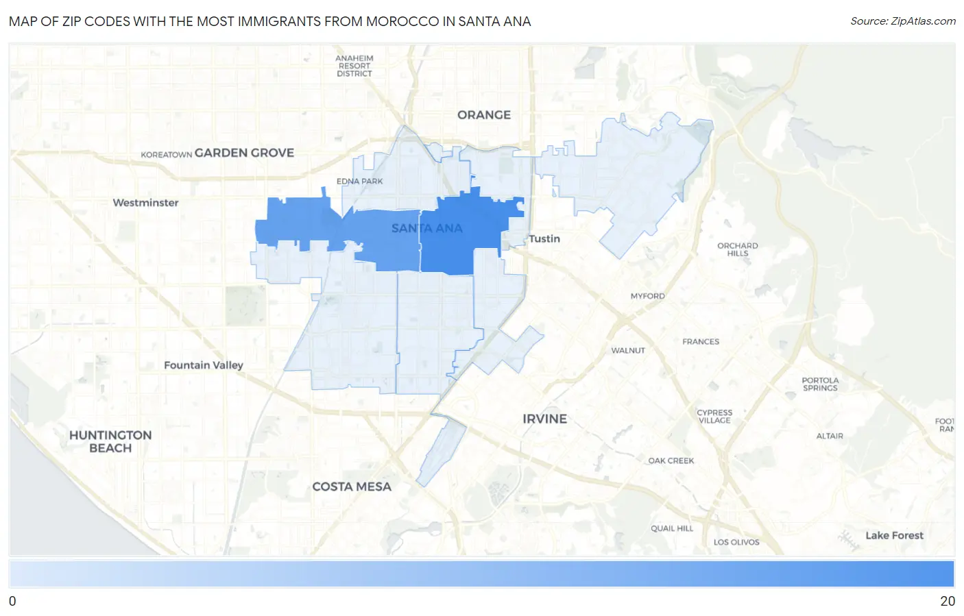 Zip Codes with the Most Immigrants from Morocco in Santa Ana Map