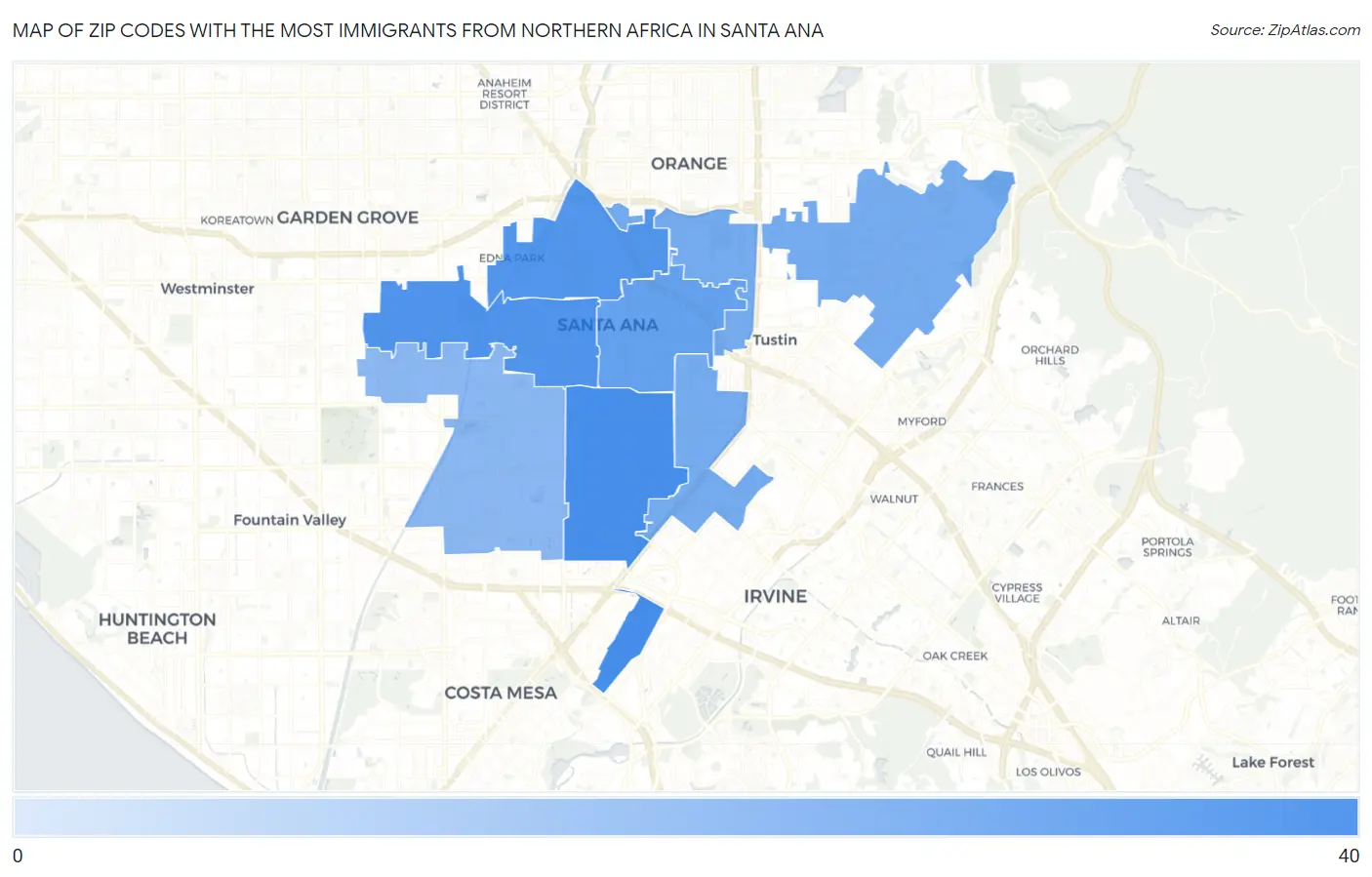 Zip Codes with the Most Immigrants from Northern Africa in Santa Ana Map