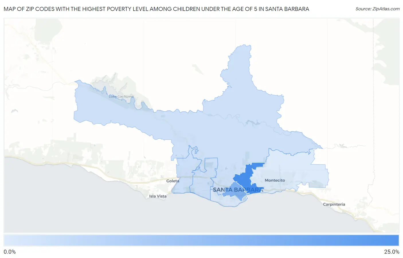 Zip Codes with the Highest Poverty Level Among Children Under the Age of 5 in Santa Barbara Map