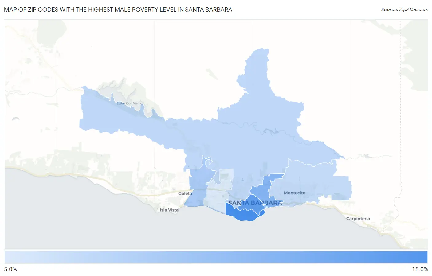 Zip Codes with the Highest Male Poverty Level in Santa Barbara Map