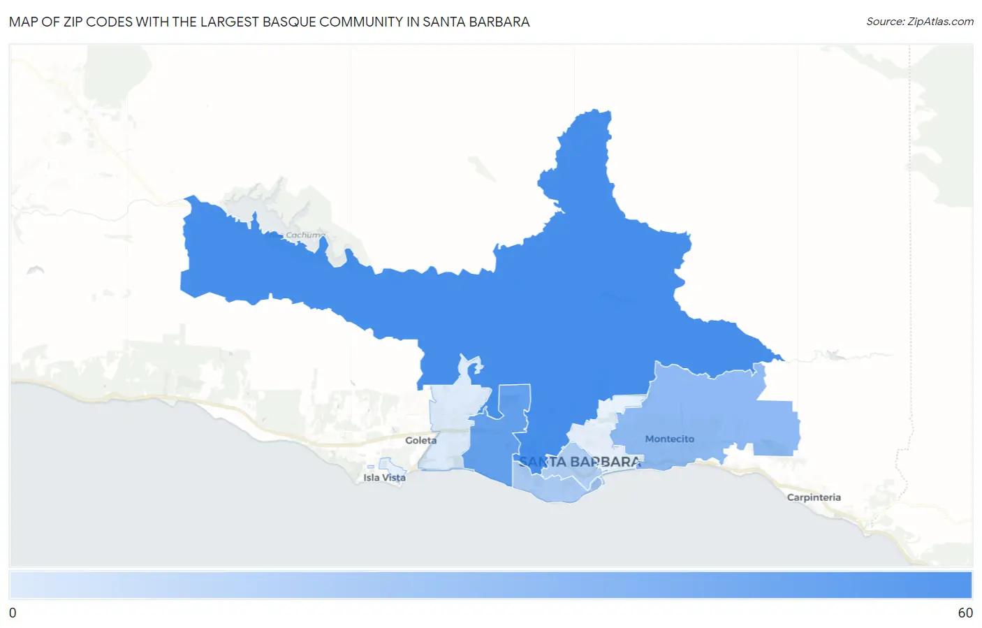 Zip Codes with the Largest Basque Community in Santa Barbara Map