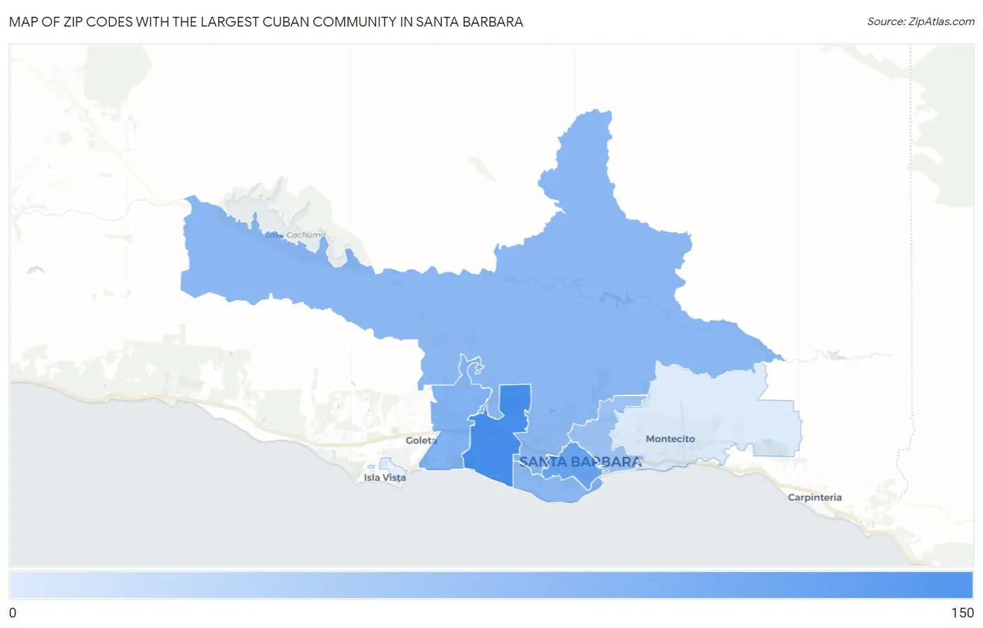 Zip Codes with the Largest Cuban Community in Santa Barbara Map