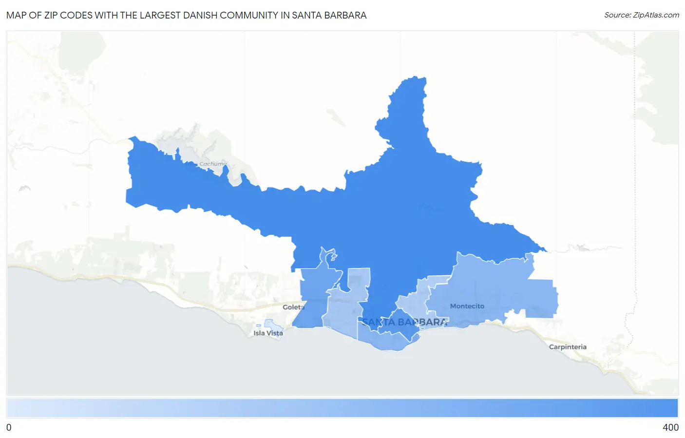 Zip Codes with the Largest Danish Community in Santa Barbara Map