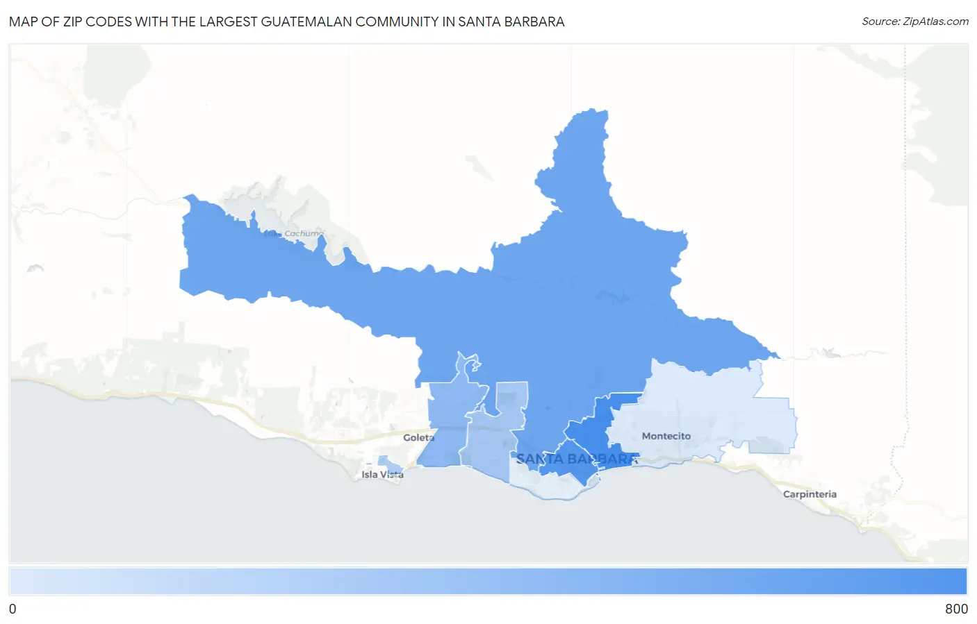 Zip Codes with the Largest Guatemalan Community in Santa Barbara Map