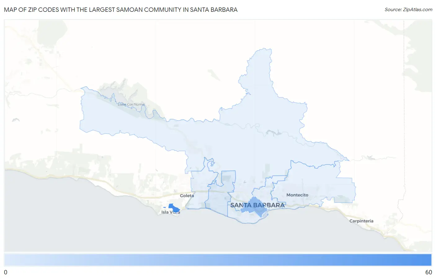 Zip Codes with the Largest Samoan Community in Santa Barbara Map