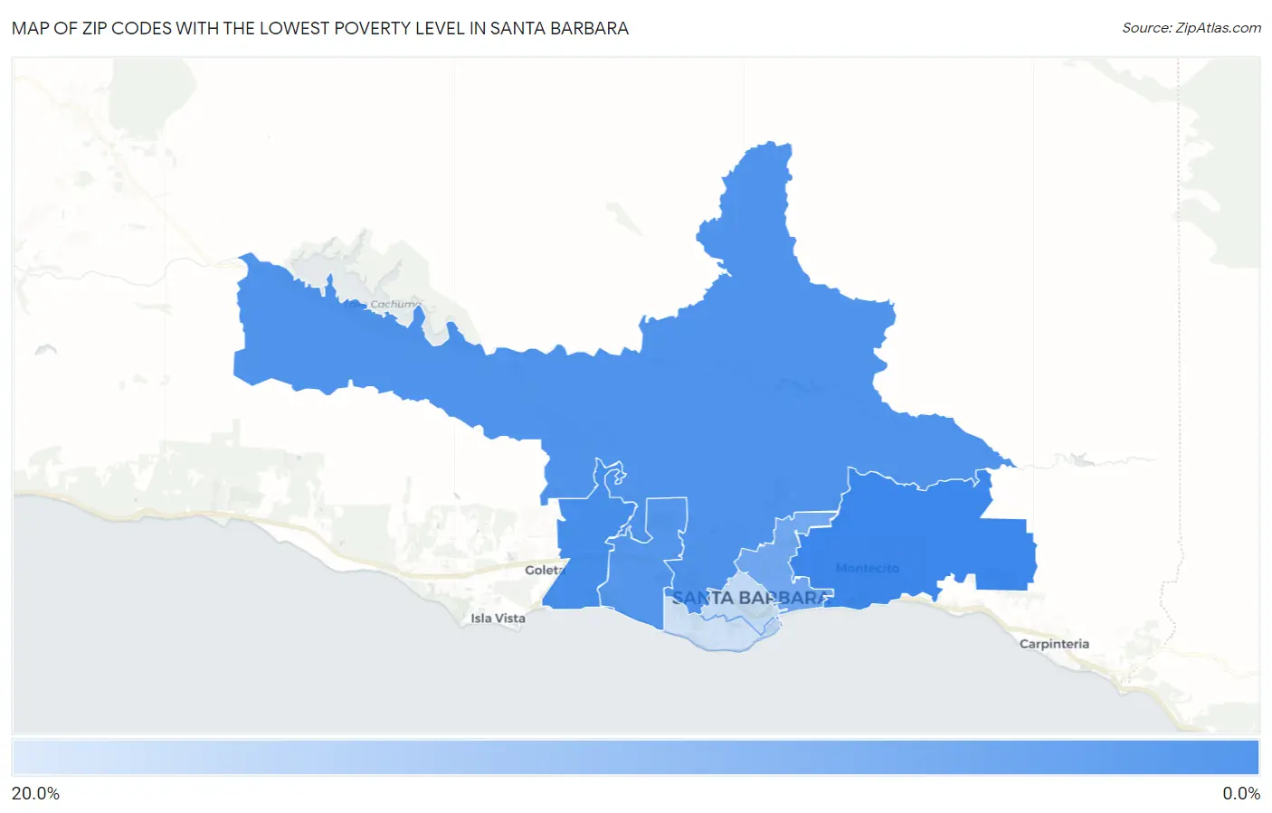 Zip Codes with the Lowest Poverty Level in Santa Barbara Map