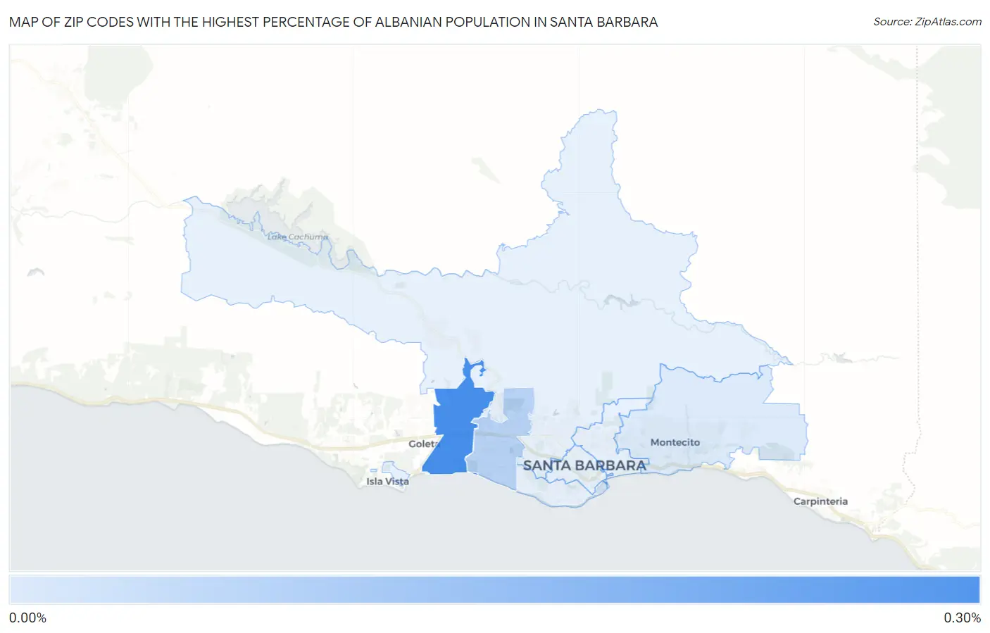 Zip Codes with the Highest Percentage of Albanian Population in Santa Barbara Map
