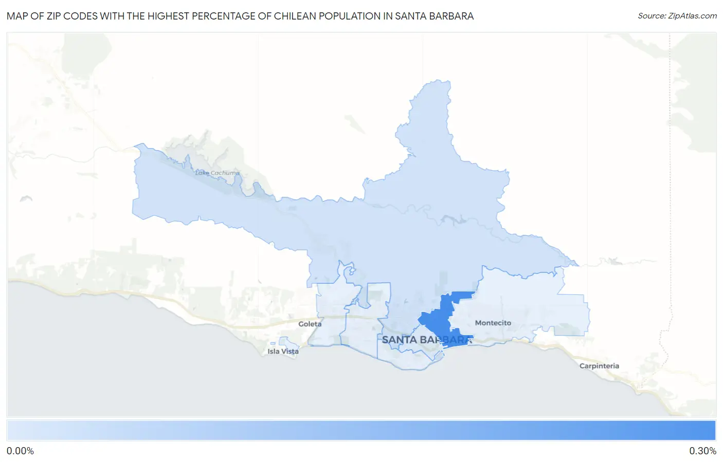 Zip Codes with the Highest Percentage of Chilean Population in Santa Barbara Map