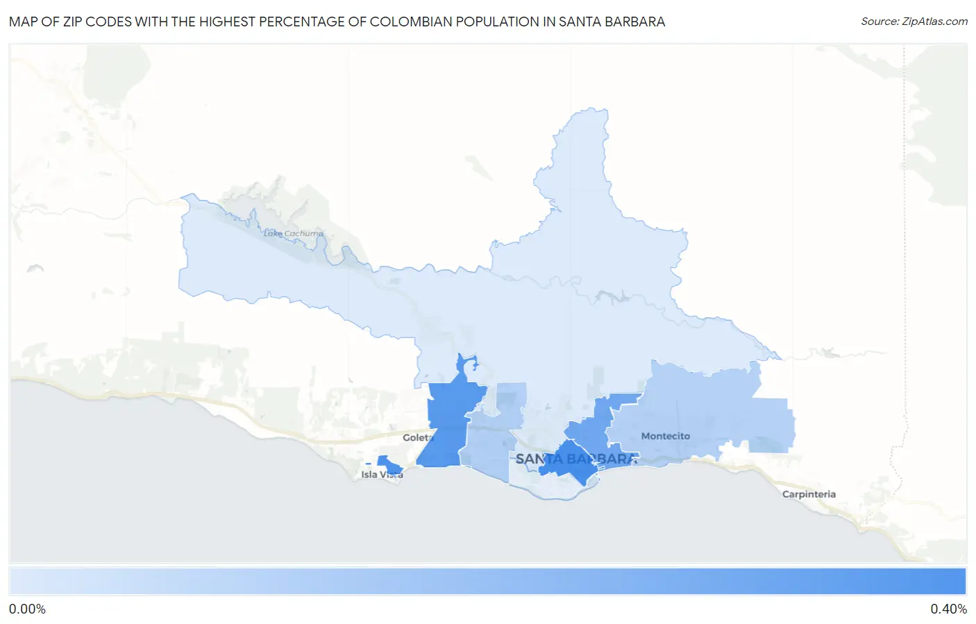 Zip Codes with the Highest Percentage of Colombian Population in Santa Barbara Map