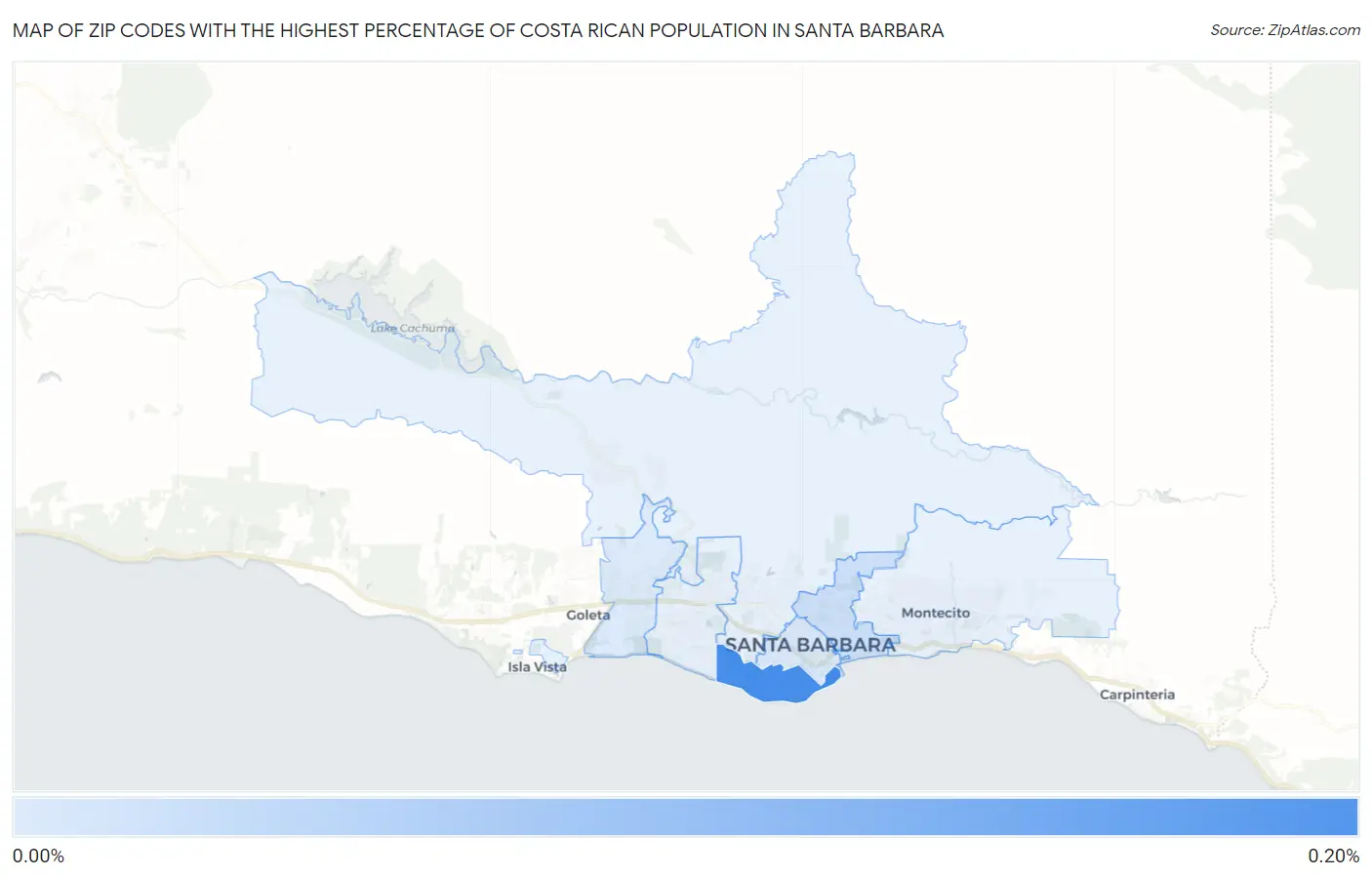 Zip Codes with the Highest Percentage of Costa Rican Population in Santa Barbara Map