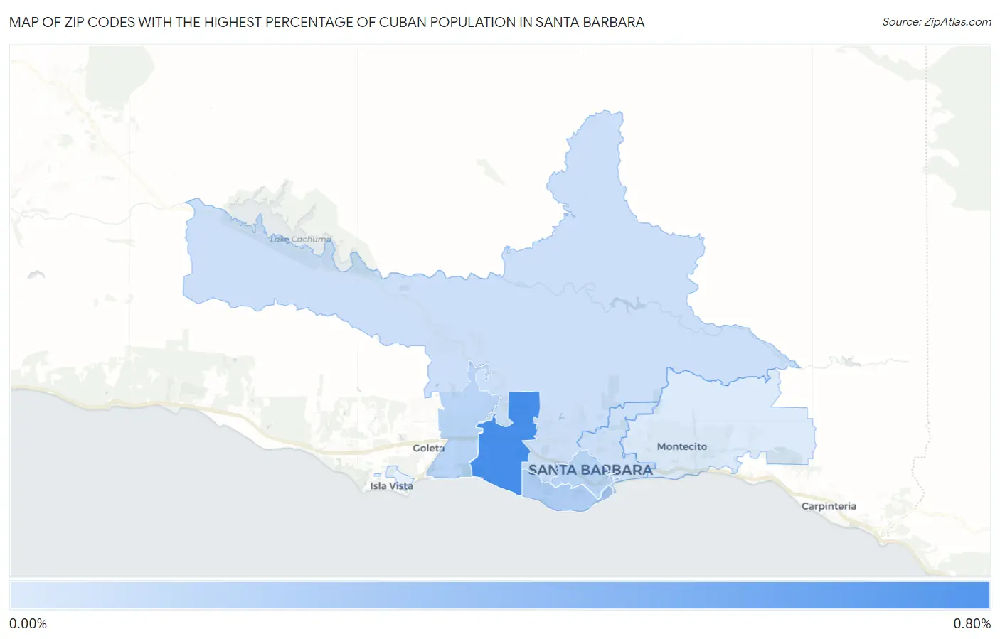 Zip Codes with the Highest Percentage of Cuban Population in Santa Barbara Map