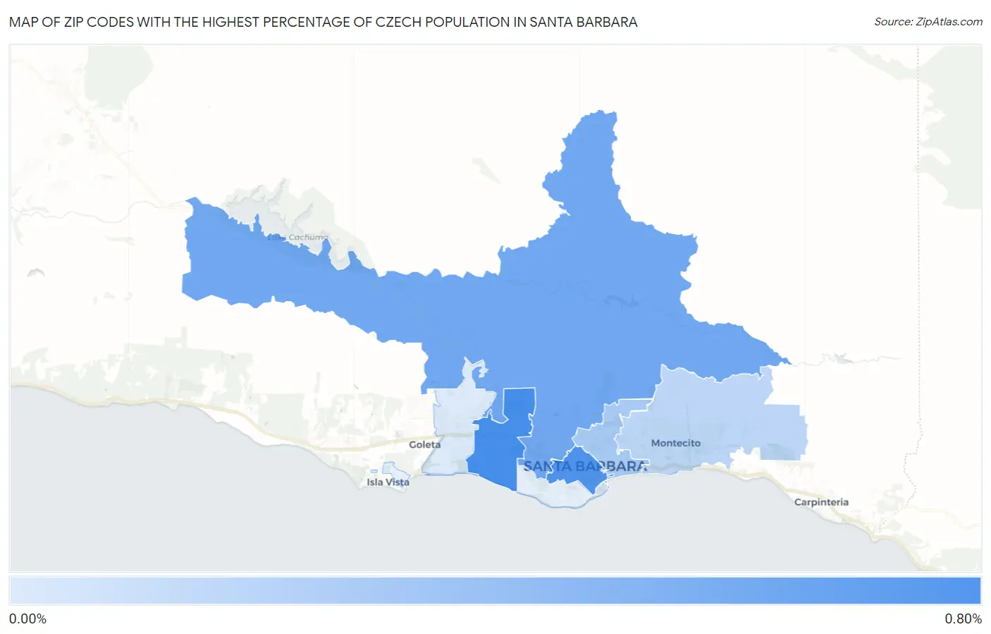 Zip Codes with the Highest Percentage of Czech Population in Santa Barbara Map