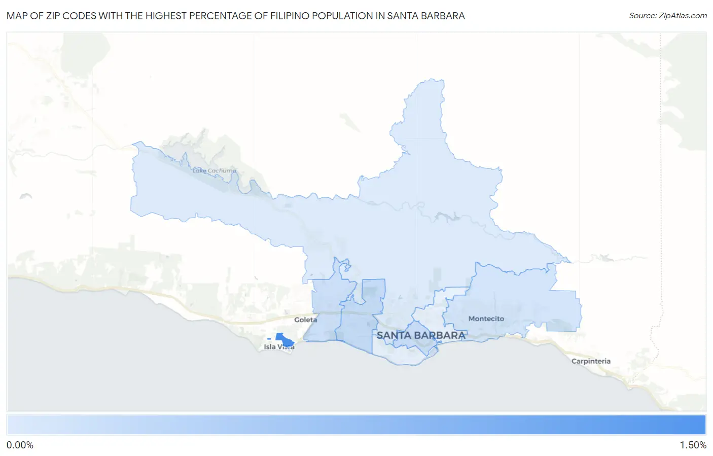 Zip Codes with the Highest Percentage of Filipino Population in Santa Barbara Map