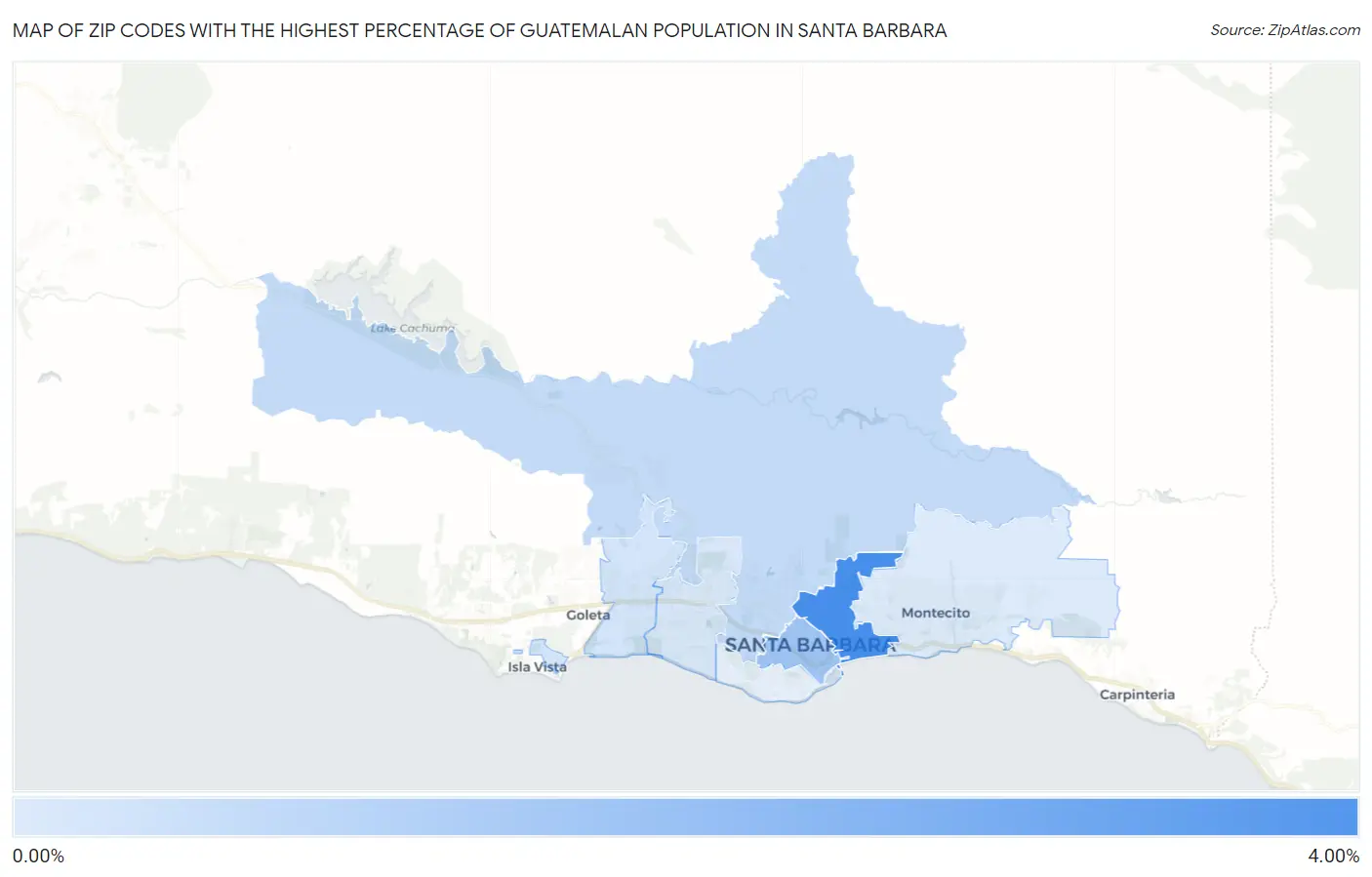 Zip Codes with the Highest Percentage of Guatemalan Population in Santa Barbara Map