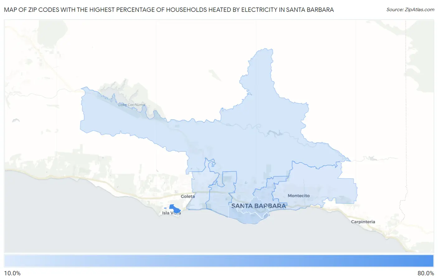 Zip Codes with the Highest Percentage of Households Heated by Electricity in Santa Barbara Map