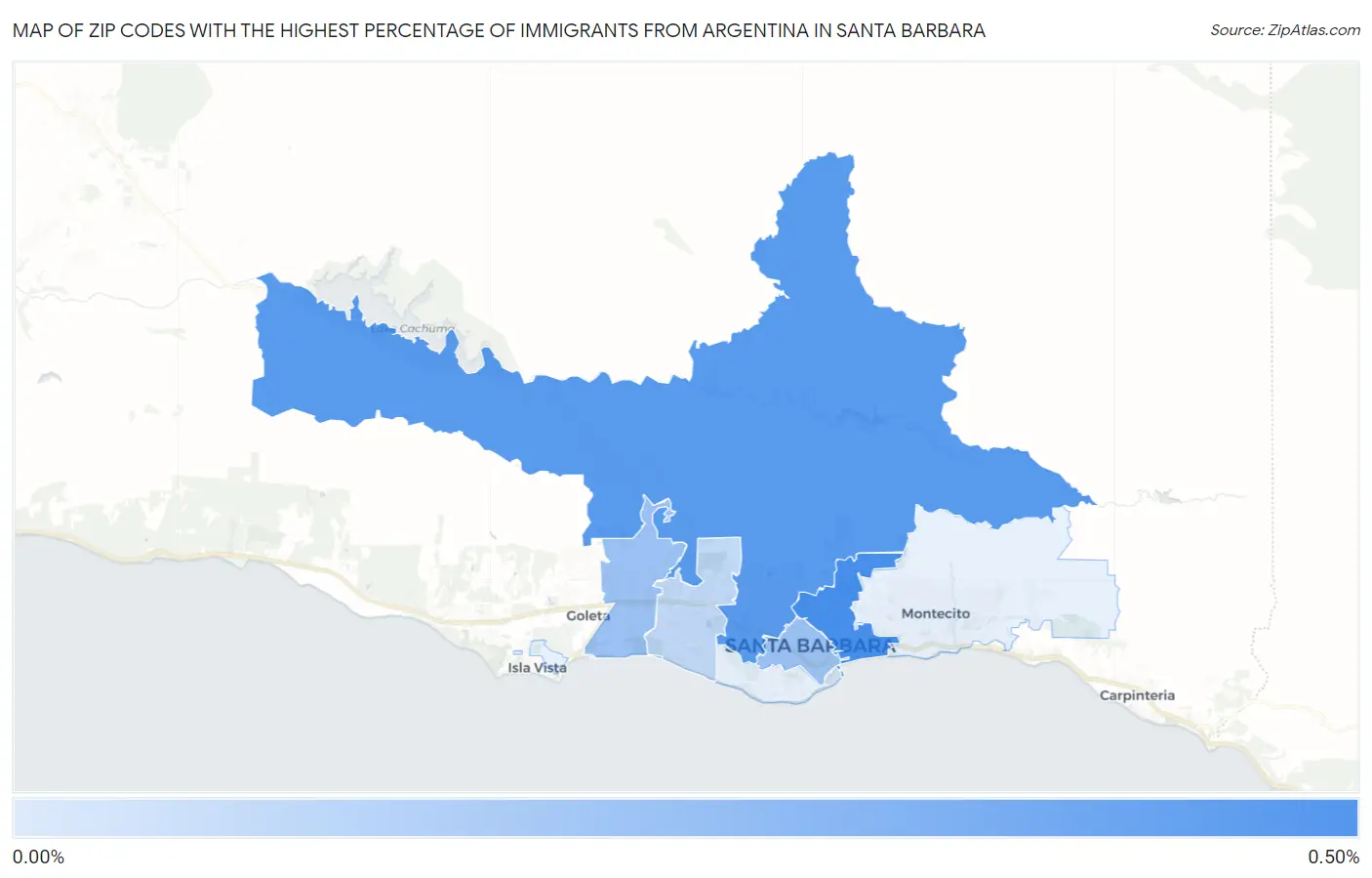 Zip Codes with the Highest Percentage of Immigrants from Argentina in Santa Barbara Map