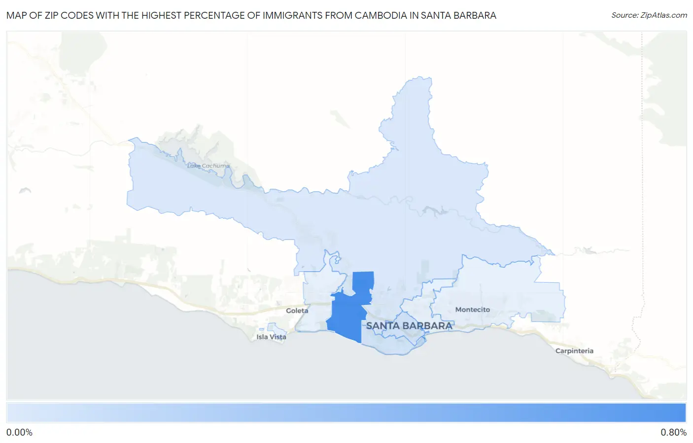 Zip Codes with the Highest Percentage of Immigrants from Cambodia in Santa Barbara Map