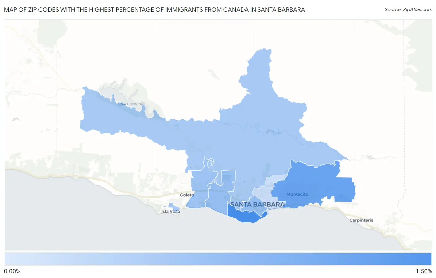 Zip Codes with the Highest Percentage of Immigrants from Canada in Santa Barbara Map