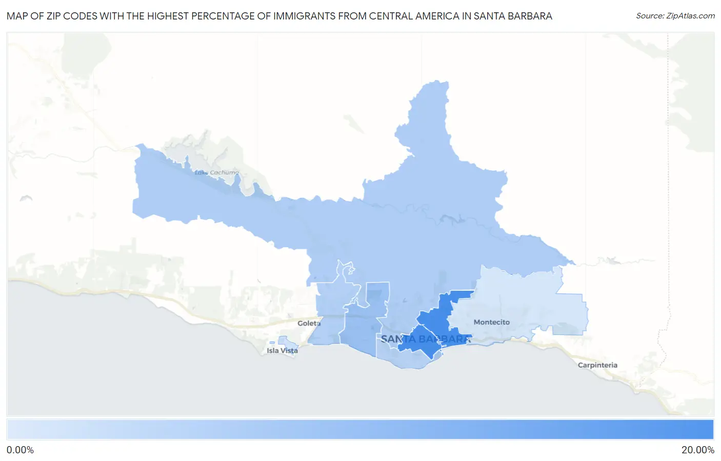 Zip Codes with the Highest Percentage of Immigrants from Central America in Santa Barbara Map