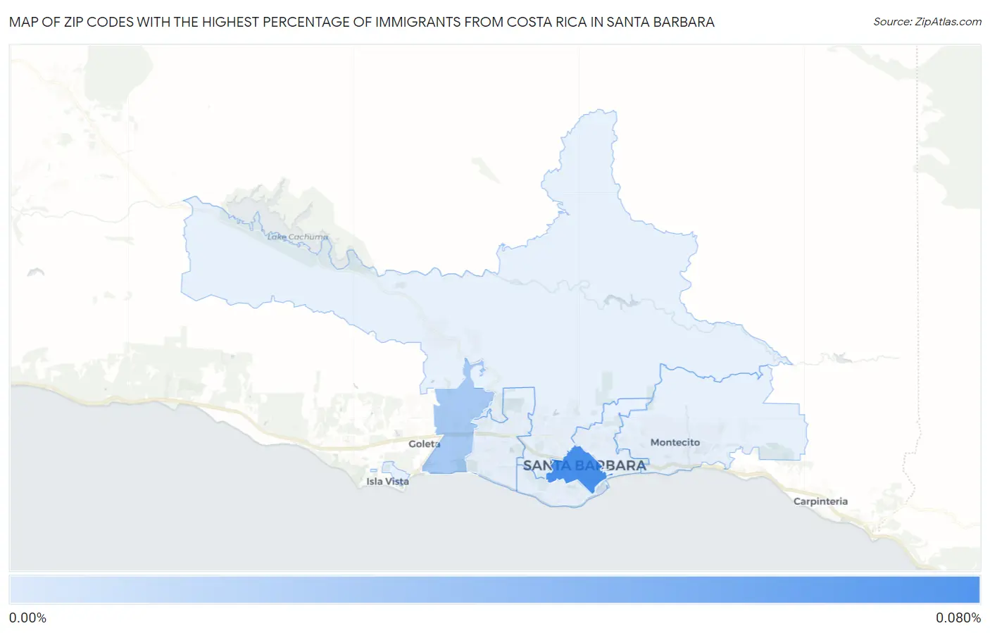 Zip Codes with the Highest Percentage of Immigrants from Costa Rica in Santa Barbara Map