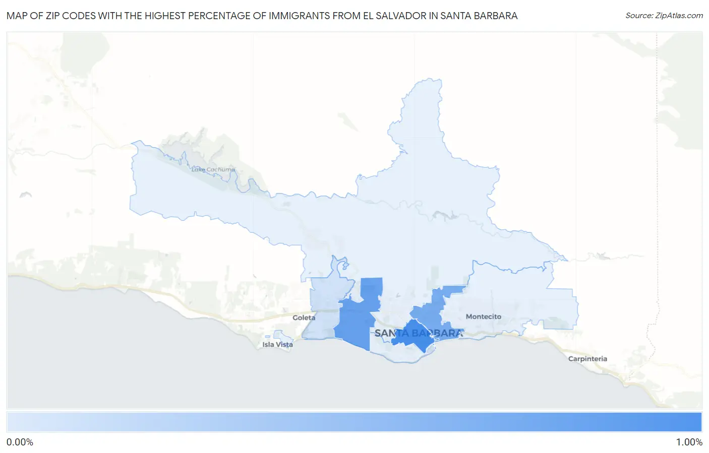 Zip Codes with the Highest Percentage of Immigrants from El Salvador in Santa Barbara Map