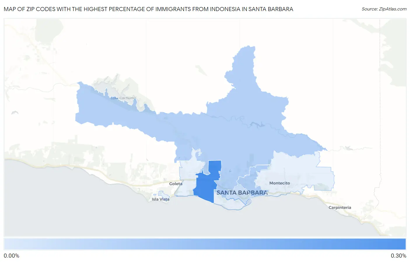 Zip Codes with the Highest Percentage of Immigrants from Indonesia in Santa Barbara Map