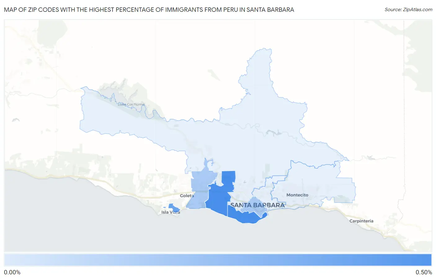 Zip Codes with the Highest Percentage of Immigrants from Peru in Santa Barbara Map