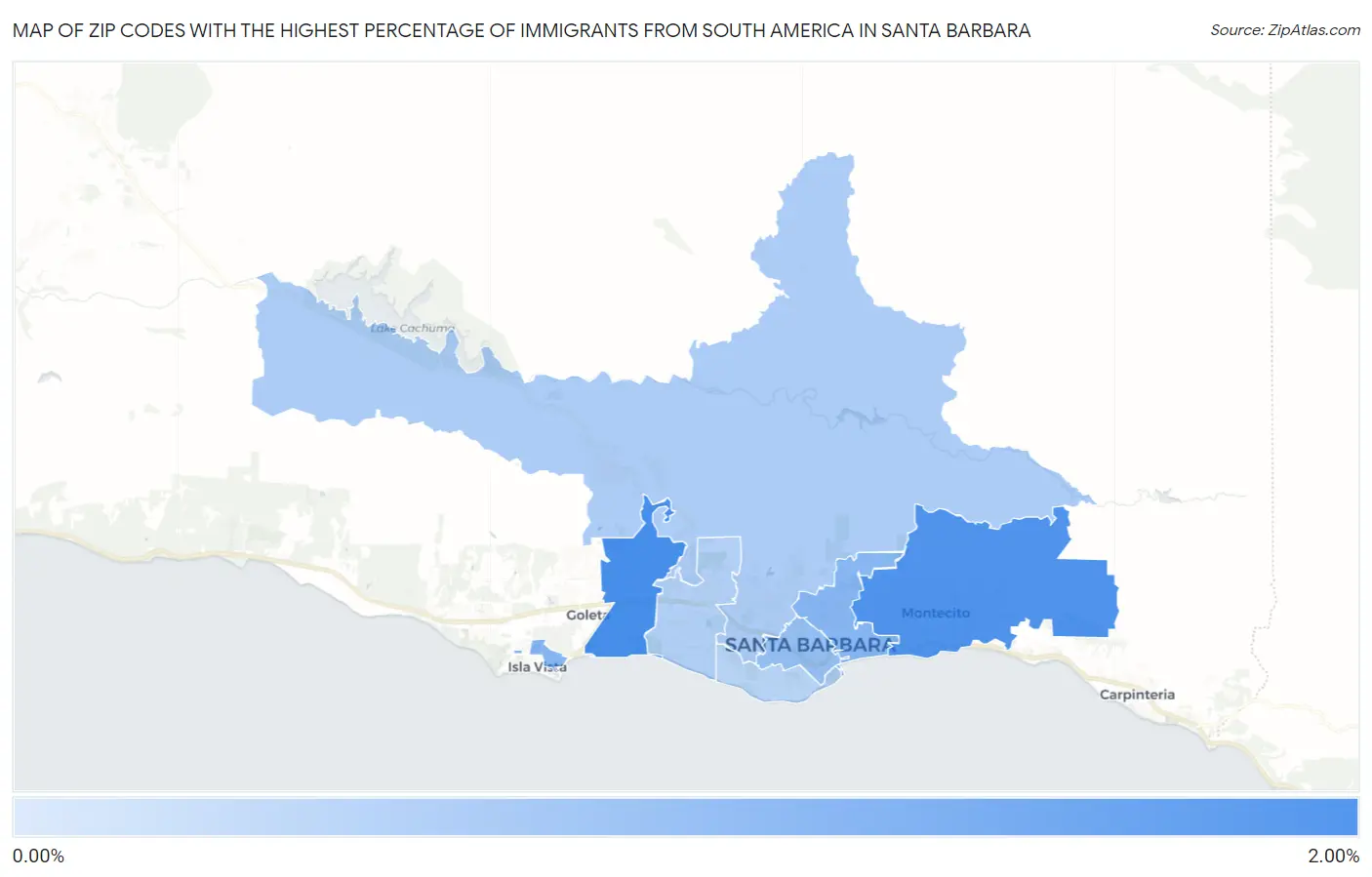Zip Codes with the Highest Percentage of Immigrants from South America in Santa Barbara Map