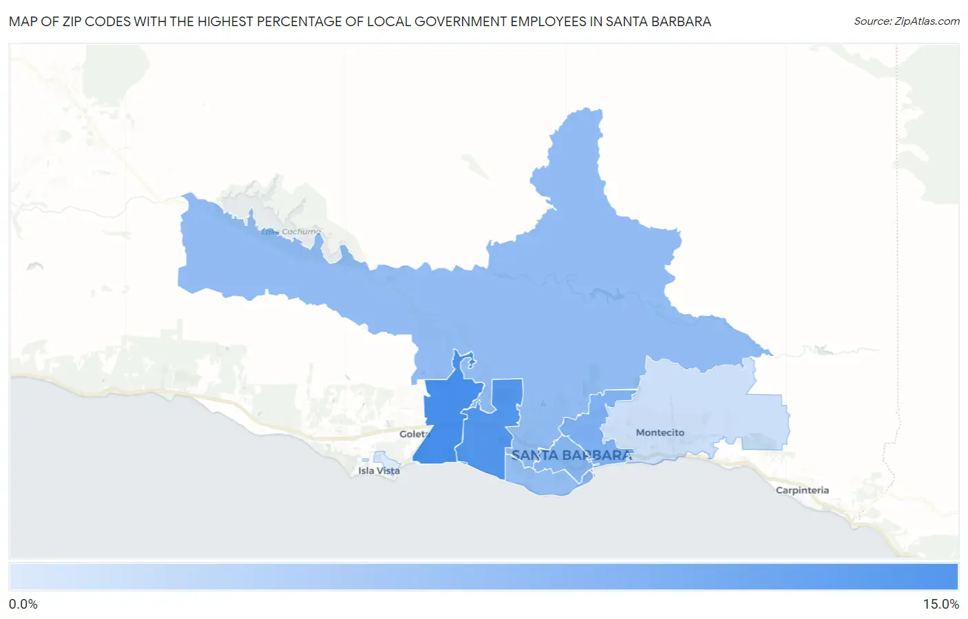 Zip Codes with the Highest Percentage of Local Government Employees in Santa Barbara Map